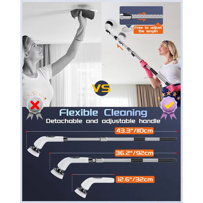 Cordless Power Scrub Brush – Deep Clean with 8 Heads, 3 Speeds & Adjustable Extension Handle