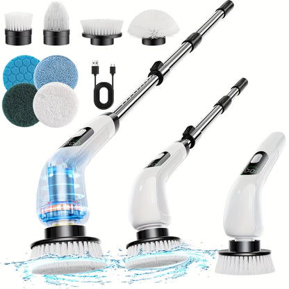 Cordless Power Scrub Brush – Deep Clean with 8 Heads, 3 Speeds & Adjustable Extension Handle