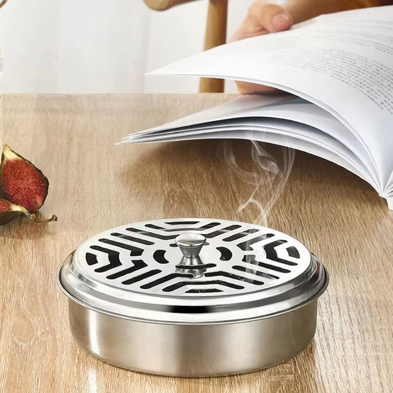 Buzzguard™ Stainless Steel Mosquito Coil Holder – Covered Coil Burner Tray for Safe, Clean & Stylish Protection